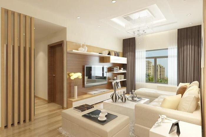 kệ tivi trong phòng khách căn hộ chung cư
