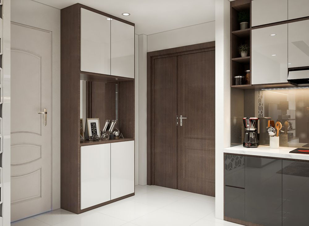 tủ giày cao kết hợp tủ lưu trữ chung cư