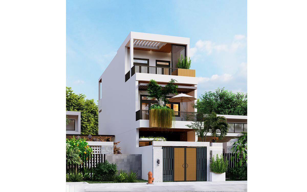 Thiết kế nhà phố đẹp 3 tầng 6Mx20m